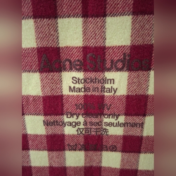 Acne Studios Red and Yellow Wool Checkered Scarf with Micro Fringe - Picture 2 of 6